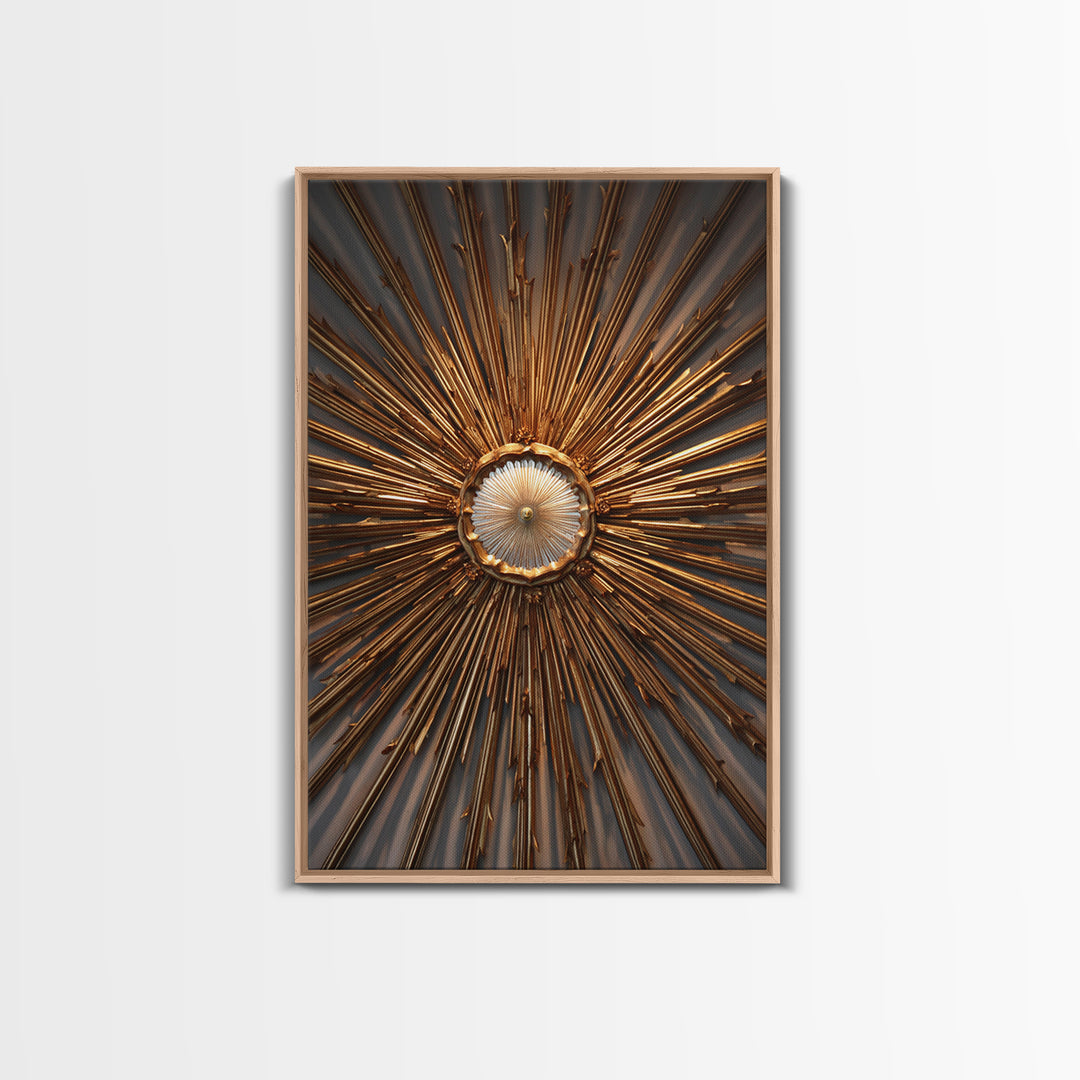 Radiant Gold Starburst Clock Canvas Print, Mid Century Modern Art, Atomic Retro Wall Decor, Large Canvas Print, MCM Home Decor