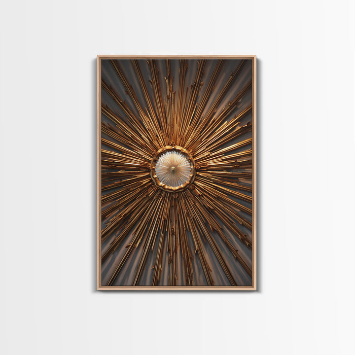 Radiant Gold Starburst Clock Canvas Print, Mid Century Modern Art, Atomic Retro Wall Decor, Large Canvas Print, MCM Home Decor