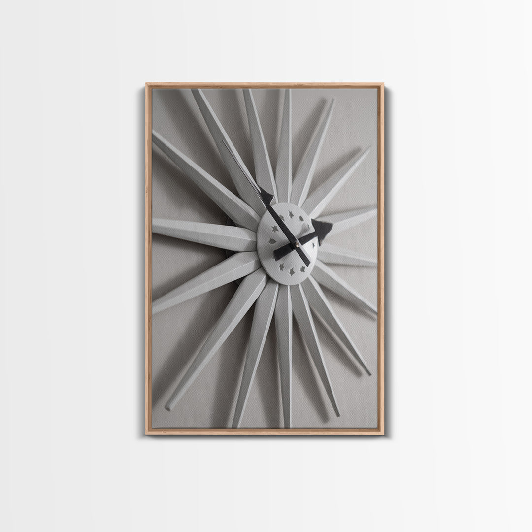 White Starburst Clock With Shadow Wall Art, Mid Century Modern Minimalist Poster, Geometric Wall Art, MCM Decor, Modern Art Print