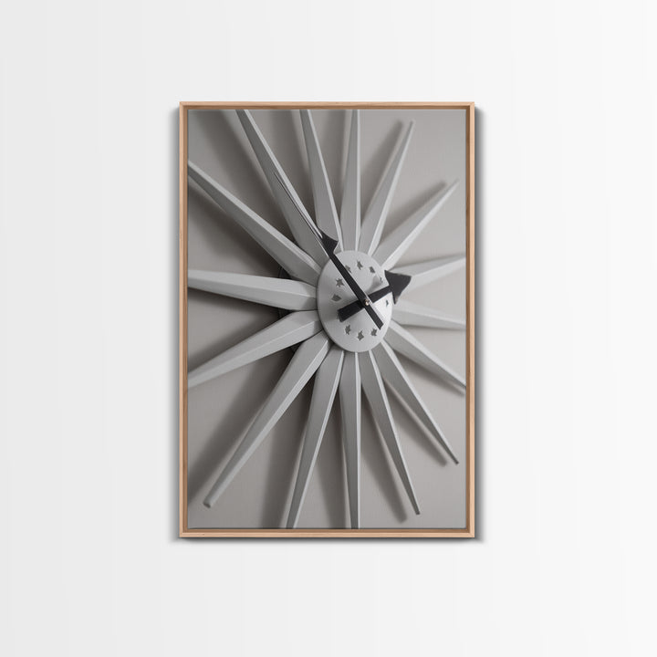 White Starburst Clock With Shadow Wall Art, Mid Century Modern Minimalist Poster, Geometric Wall Art, MCM Decor, Modern Art Print