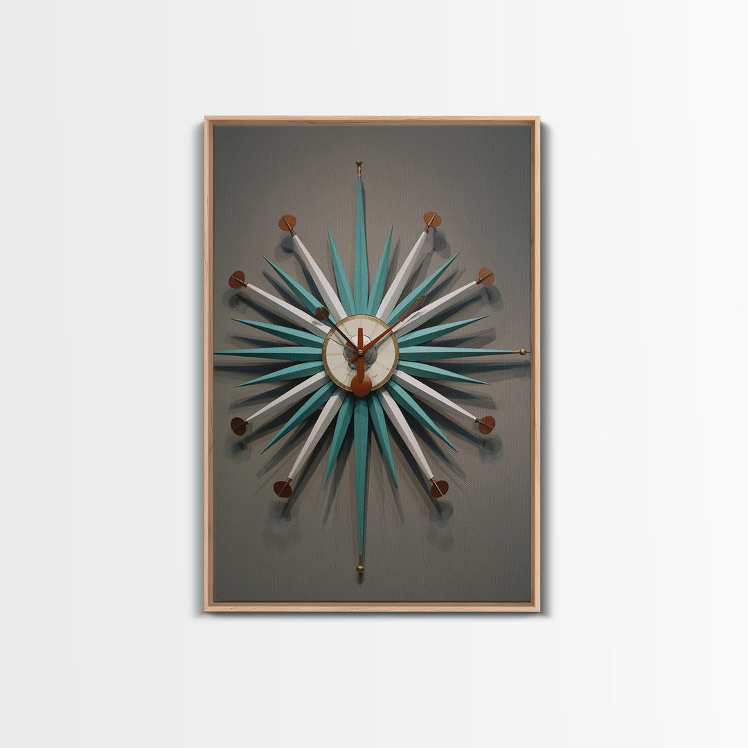 Teal White Atomic Starburst Clock Wall Art, Mid Century Modern Decor, Retro Wall Decor, Geometric Art Print, MCM Home Decor
