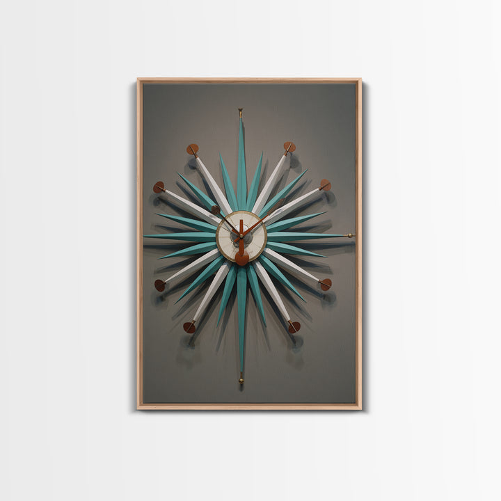 Teal White Atomic Starburst Clock Wall Art, Mid Century Modern Decor, Retro Wall Decor, Geometric Art Print, MCM Home Decor