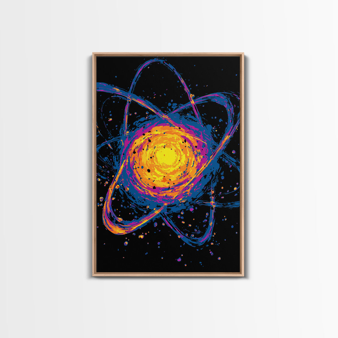 Exploding Atomic Nucleus Canvas Print, Midcentury Modern Art, Retro Sci Fi Wall Decor, Cosmic Abstract Poster For Game Room