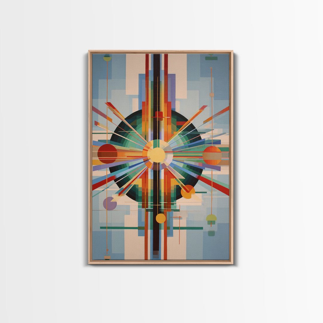 Geometric Atomic Sunburst Canvas Print, Midcentury Modern Wall Art, Bauhaus Abstract Poster, Colorful Retro Home Decor Gift