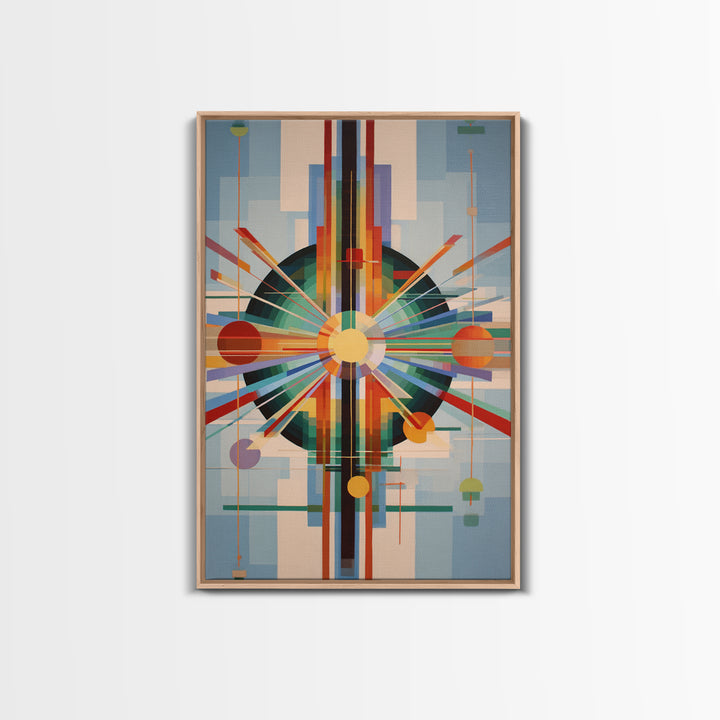Geometric Atomic Sunburst Canvas Print, Midcentury Modern Wall Art, Bauhaus Abstract Poster, Colorful Retro Home Decor Gift
