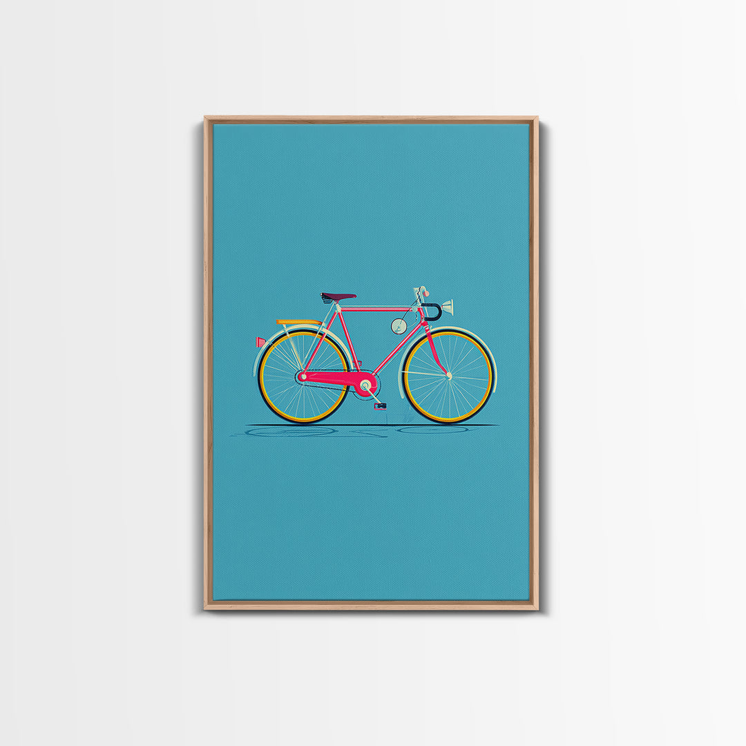 Colorful Pink Bicycle On Teal Canvas Print, Mid Century Modern Art, Retro Cycling Poster, Dopamine Decor, Kids Room Art Gift