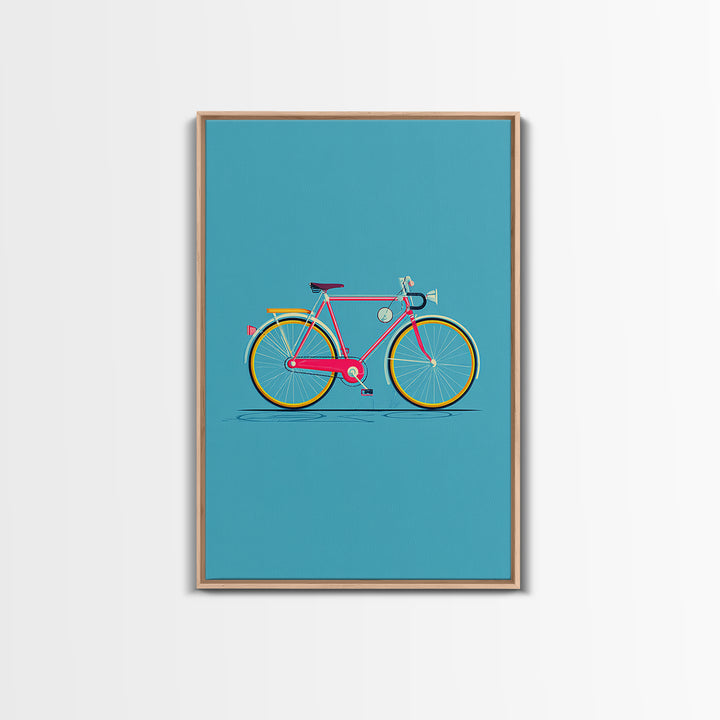 Colorful Pink Bicycle On Teal Canvas Print, Mid Century Modern Art, Retro Cycling Poster, Dopamine Decor, Kids Room Art Gift