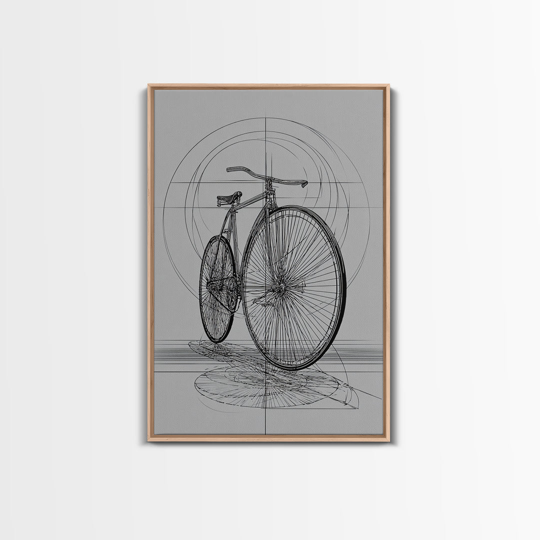 Antique Penny Farthing Technical Drawing Wall Art, Black White Bicycle Poster, Architectural Art, Geometric Lines, Office Decor