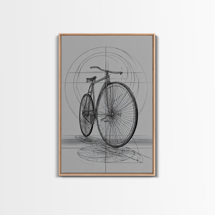 Antique Penny Farthing Technical Drawing Wall Art, Black White Bicycle Poster, Architectural Art, Geometric Lines, Office Decor