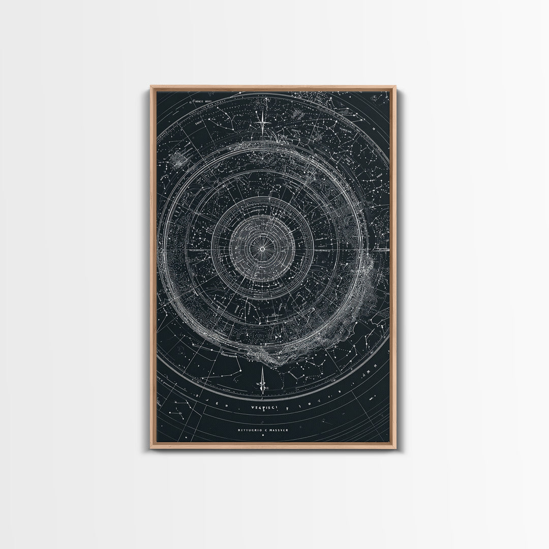 Circular Zodiac Sky Map Wall Art, Black White Astronomy Poster, Geometric Celestial Chart, Modern Art Print, Office Decor