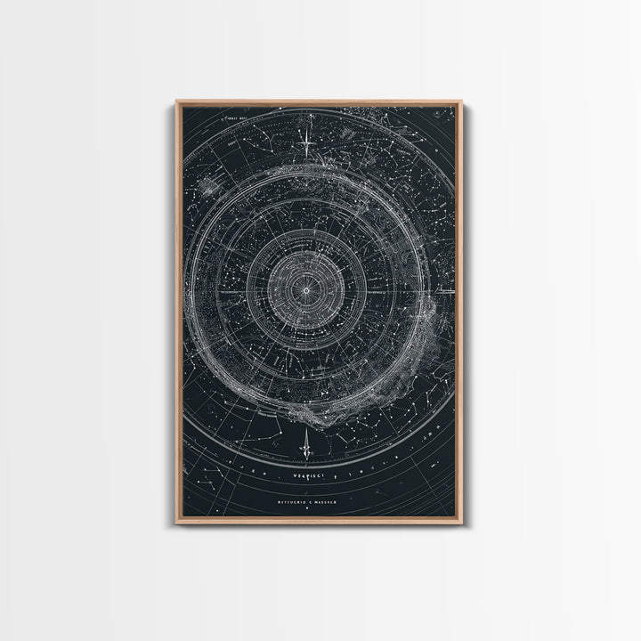 Circular Zodiac Sky Map Wall Art, Black White Astronomy Poster, Geometric Celestial Chart, Modern Art Print, Office Decor