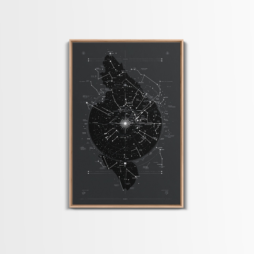 Dark Celestial Star Map Canvas Print, Constellation Wall Art, Cosmic Geometric Poster, Modern Sci Fi Office Home Decor Gift