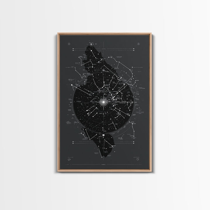 Dark Celestial Star Map Canvas Print, Constellation Wall Art, Cosmic Geometric Poster, Modern Sci Fi Office Home Decor Gift