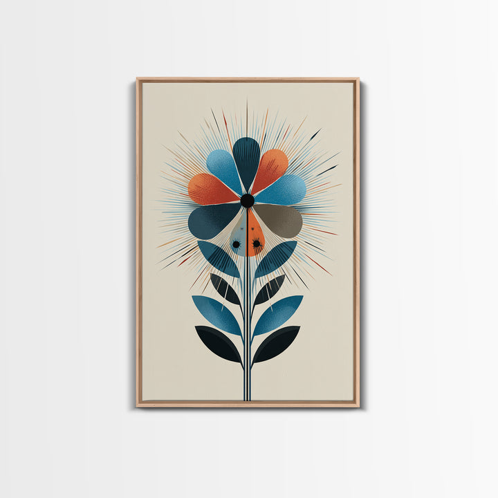 Atomic Midcentury Flower Wall Art, Geometric Floral Canvas Print, Retro Modern Decor, MCM Poster For Living Room Home Office Gift