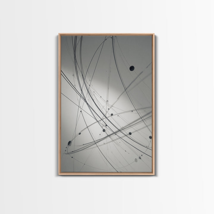 Gray Network Line Framed Canvas Print, Modern Abstract Art, Minimalist Wall Decor, Kinetic Sculpture Inspired Office Art
