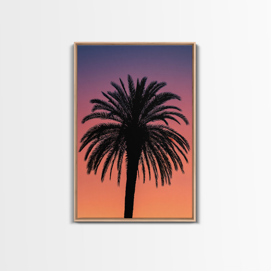 Black Palm Silhouette At Purple Orange Sunset Wall Art, Retro Tropical Poster, Palm Springs Decor, Coastal Home Decor Print