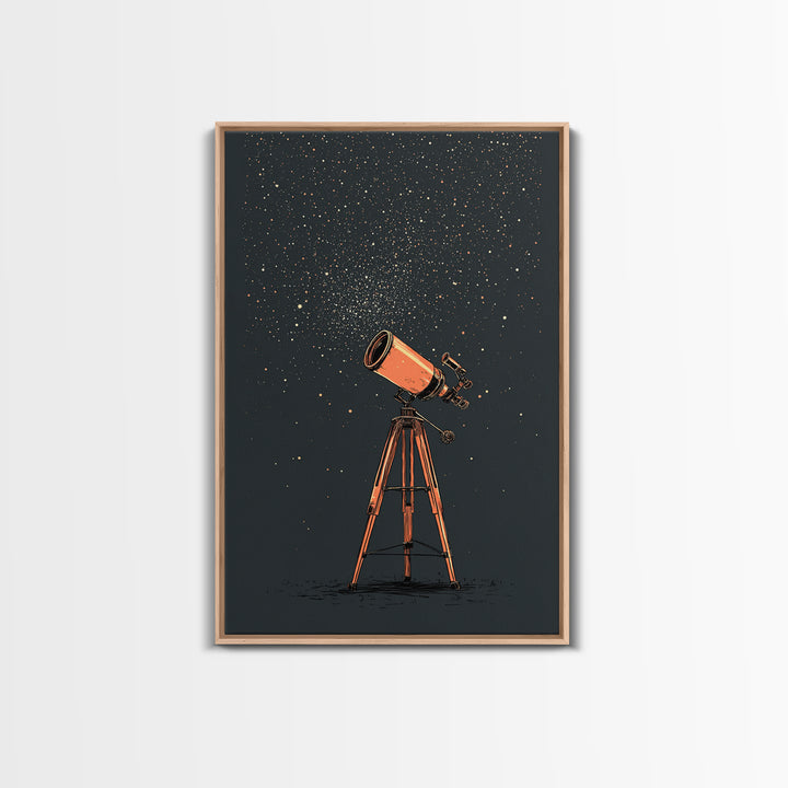 Orange Telescope Star Field Canvas Print, Mid Century Modern Astronomy Poster, Minimal Space Wall Decor, Stargazer Gift Idea