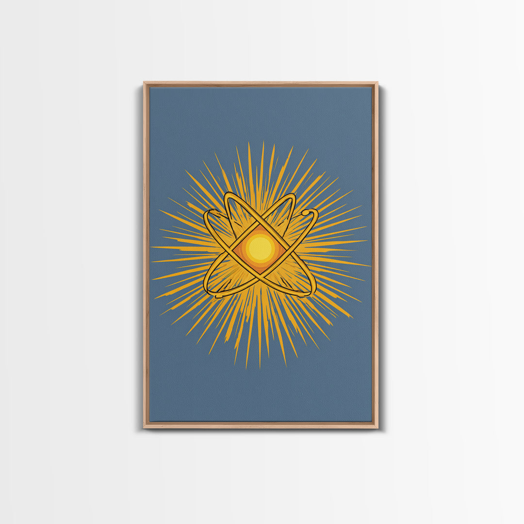 Atomic Sunburst Symbol Wall Art, Mid Century Modern Science Poster, Yellow Geometric Print, Modern Home Office Decor Gift