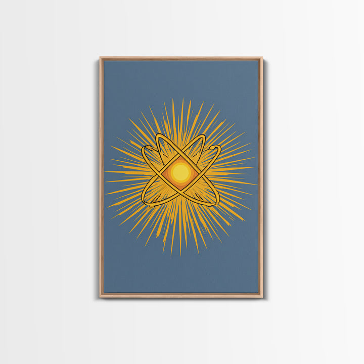 Atomic Sunburst Symbol Wall Art, Mid Century Modern Science Poster, Yellow Geometric Print, Modern Home Office Decor Gift