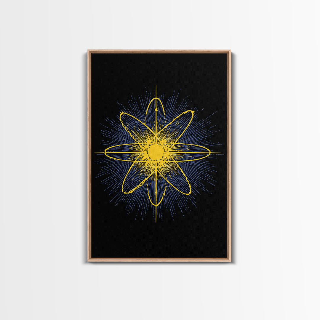 Yellow Atomic Burst Wall Art, Bright Modern Abstract Science Poster, Midcentury Space Decor, Geometric Art Print For Home Office