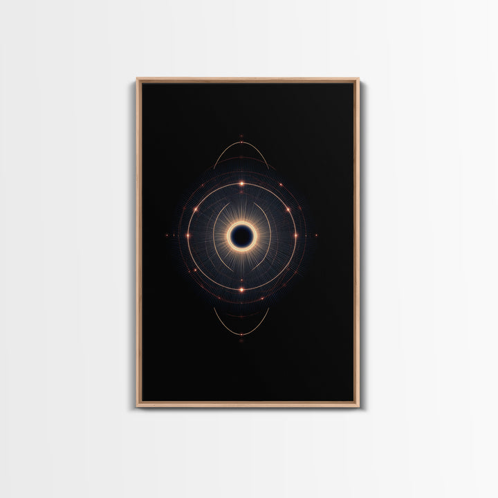Eclipse Orbital Ring Wall Art, Dark Cosmic Abstract Poster, Modern Geometric Space Decor, Midcentury Sci Fi Print For Office