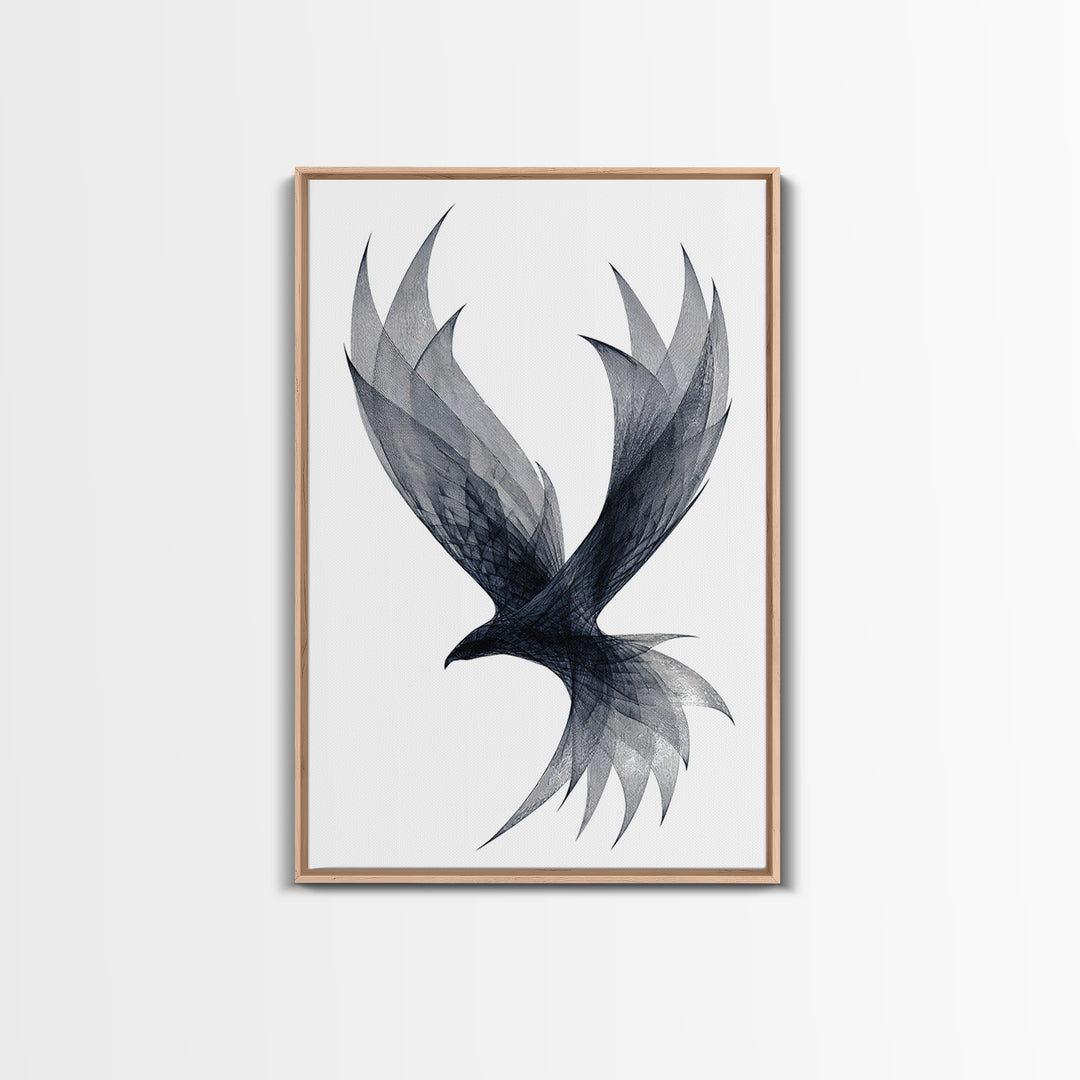 Black Wireframe Flying Bird Wall Art, Modern Abstract Art Print, Minimalist Wall Decor, Monochrome Nature Art For Bedroom
