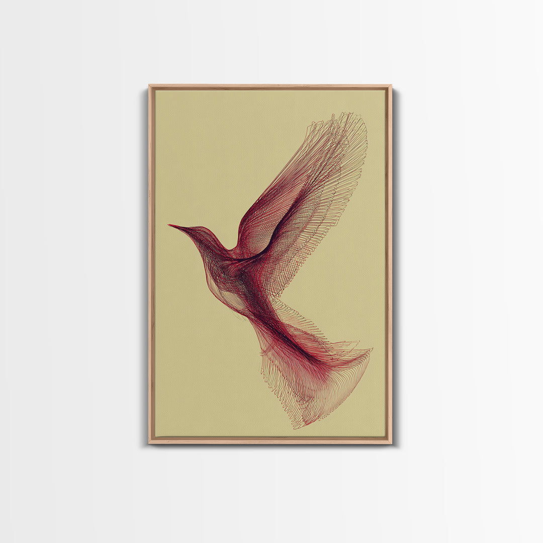 Red Line Hummingbird Canvas Print, Minimalist Nature Wall Art, Modern Abstract Art Print, Scandinavian Bedroom Decor, Gift