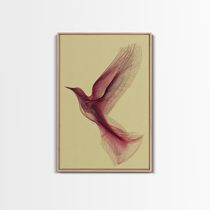Red Line Hummingbird Canvas Print, Minimalist Nature Wall Art, Modern Abstract Art Print, Scandinavian Bedroom Decor, Gift