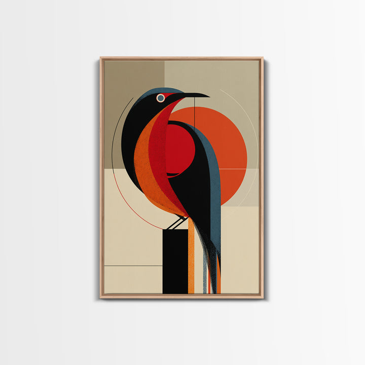 Orange Black Geometric Toucan Framed Canvas Print, Midcentury Modern Wall Art, Atomic Bird Poster, Bold MCM Decor, For Office