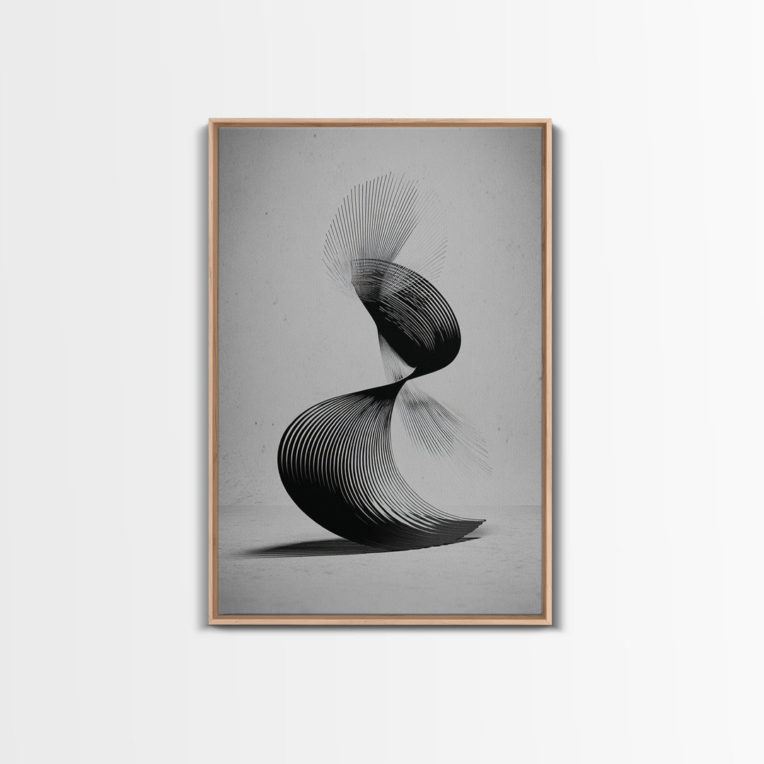Black Spiral Kinetic Sculpture Wall Art, Modern Abstract Print, Op Art Lines, Minimalist Monochrome Decor For Home Office