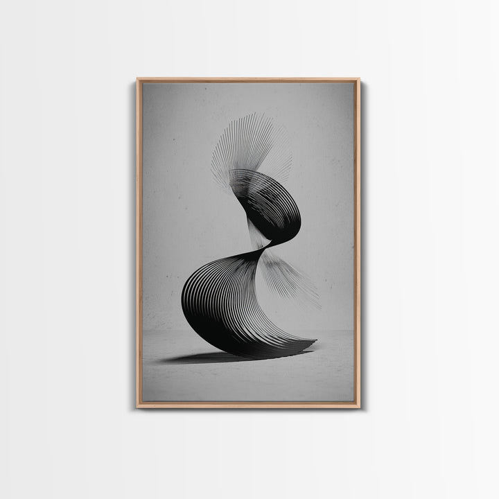 Black Spiral Kinetic Sculpture Wall Art, Modern Abstract Print, Op Art Lines, Minimalist Monochrome Decor For Home Office