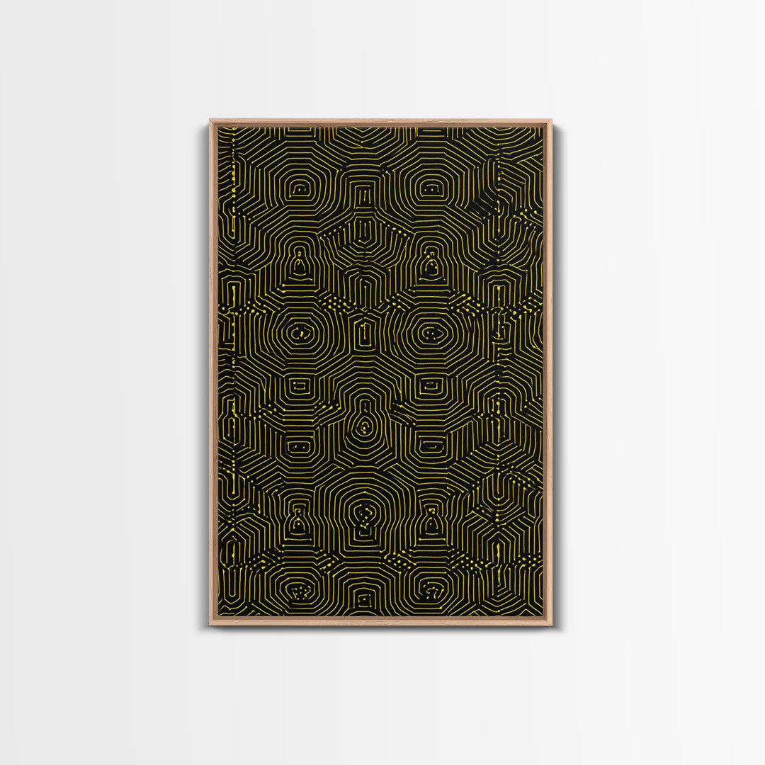 Black Yellow Maze Pattern Canvas Print, Modern Geometric Wall Art, Op Art Poster, Bold Abstract Office Decor Statement Gift