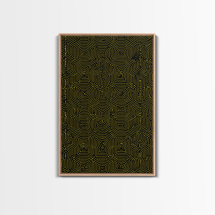 Black Yellow Maze Pattern Canvas Print, Modern Geometric Wall Art, Op Art Poster, Bold Abstract Office Decor Statement Gift