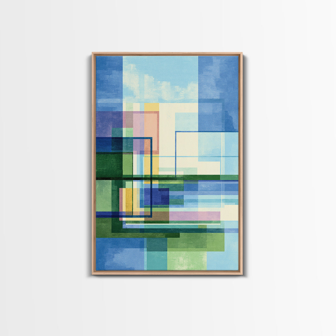 Blue Green Geometric Abstract Wall Art, Modern Art Print, Midcentury Decor, Office Wall Decor, Minimalist Canvas Print, Gift