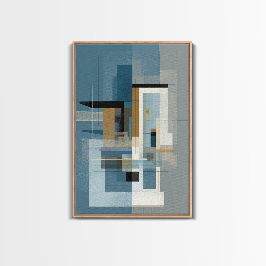 Minimalist Blue Gray Geometric Canvas Print, Modern Wall Art, Midcentury Decor, Abstract Office Art, Neutral Home Decor, Gift