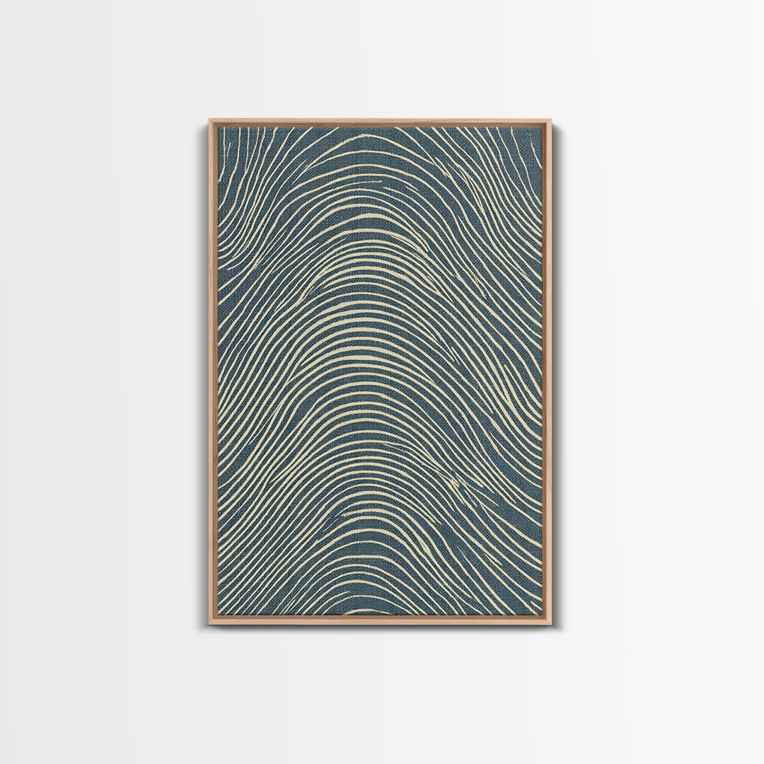 Teal Wavy Topographic Lines Abstract Wall Art, Midcentury Modern Art Print, Geometric Office Decor, Blue Beige Canvas Print