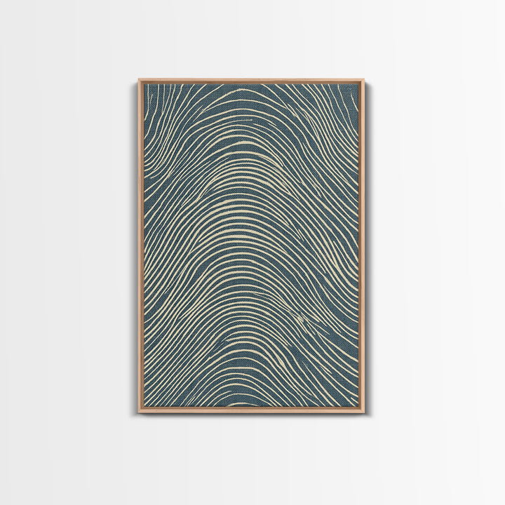 Teal Wavy Topographic Lines Abstract Wall Art, Midcentury Modern Art Print, Geometric Office Decor, Blue Beige Canvas Print