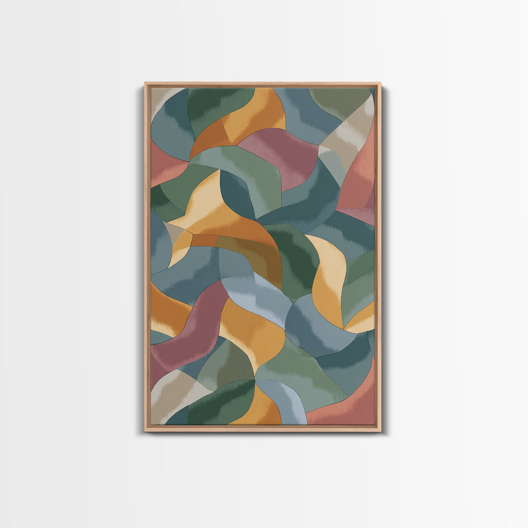 Muted Ribbon Abstract Wall Art, Midcentury Modern Art Print, Scandinavian Modern Decor, Mustard Teal Bedroom Poster Gallery Wall Decor