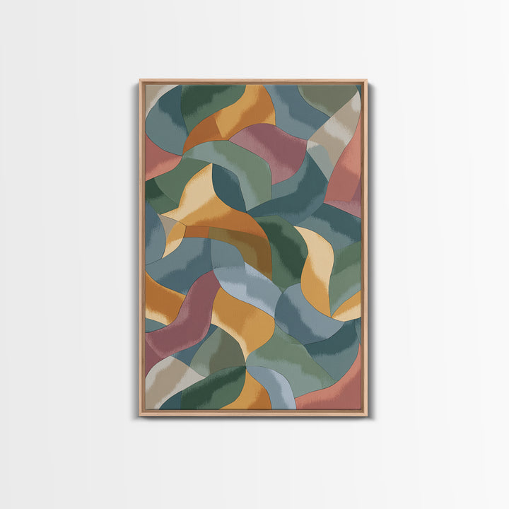 Muted Ribbon Abstract Wall Art, Midcentury Modern Art Print, Scandinavian Modern Decor, Mustard Teal Bedroom Poster Gallery Wall Decor