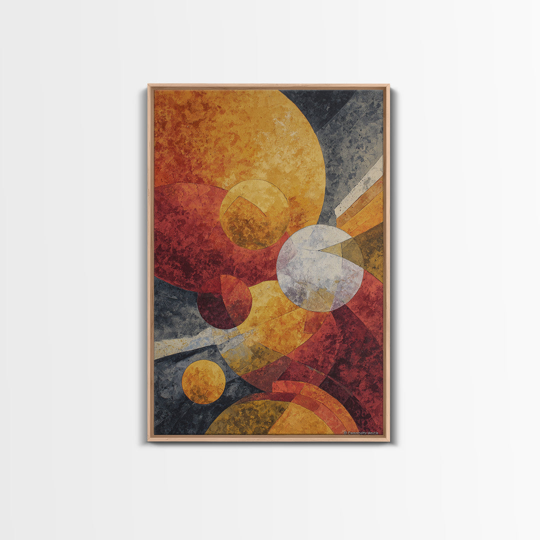 Orange Red Cosmic Circles Canvas Print, Midcentury Modern Wall Art, Atomic Abstract Space Decor, Retro Home Office Poster
