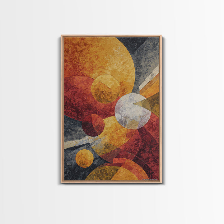 Orange Red Cosmic Circles Canvas Print, Midcentury Modern Wall Art, Atomic Abstract Space Decor, Retro Home Office Poster