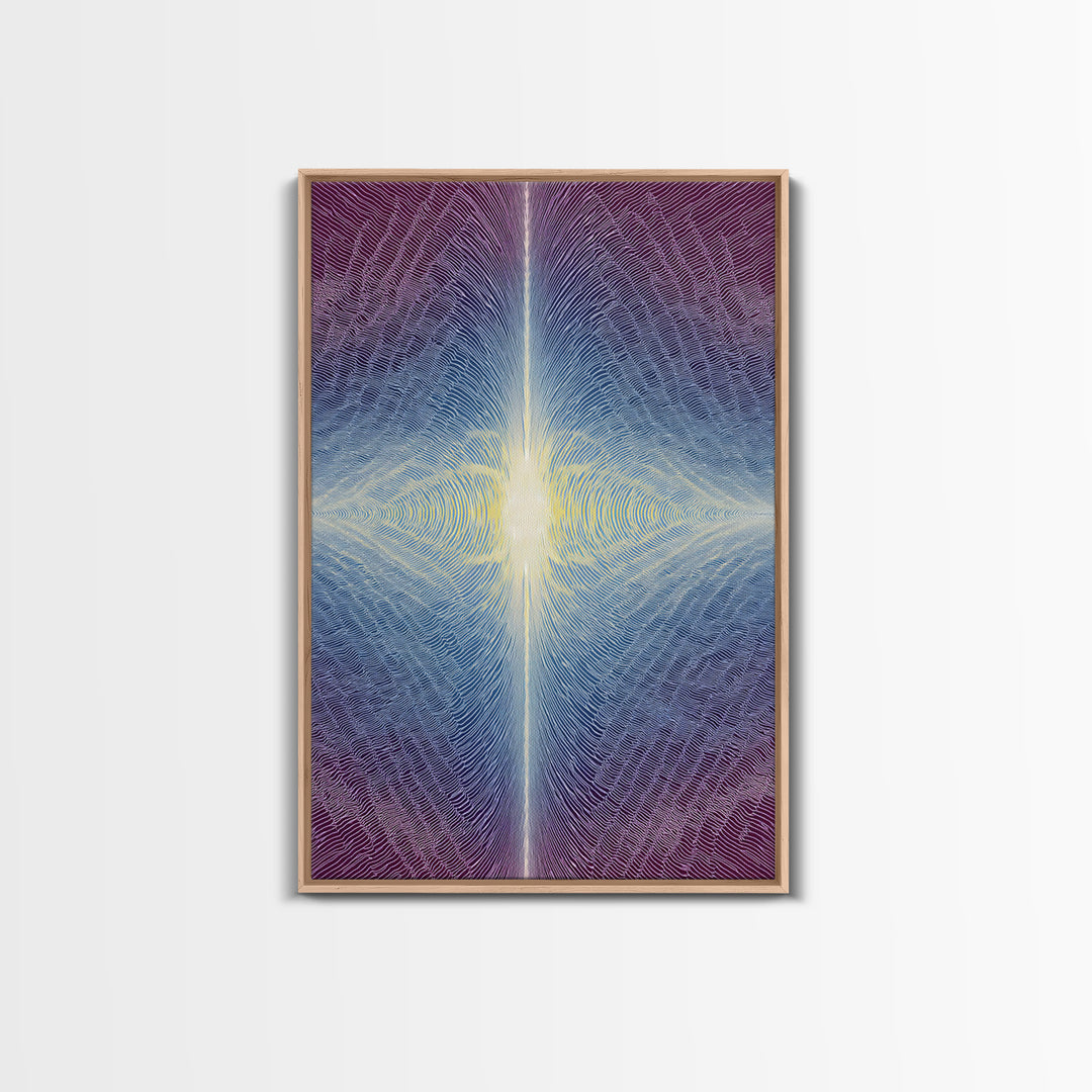 Purple Blue Radiant Light Beam Op Art Canvas Print, Modern Abstract Art, Psychedelic Wall Decor, Spiritual Digital Art Print