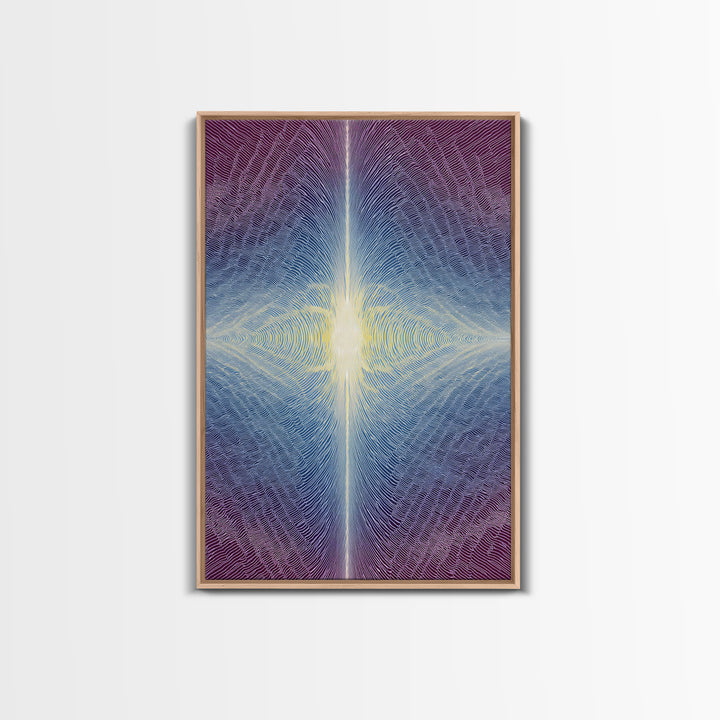 Purple Blue Radiant Light Beam Op Art Canvas Print, Modern Abstract Art, Psychedelic Wall Decor, Spiritual Digital Art Print