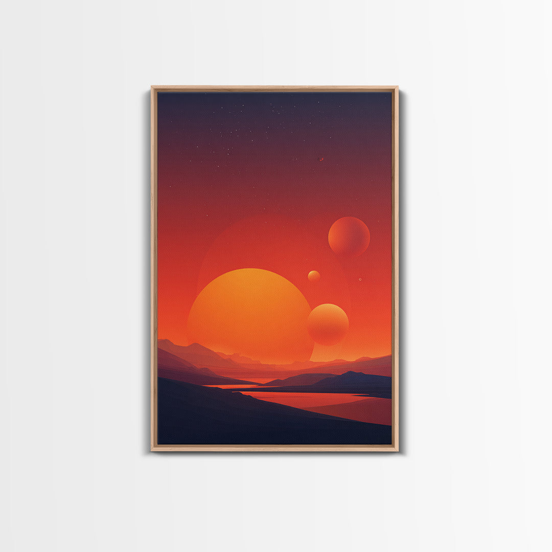 Orange Planet Desert Sunset Wall Art, Retro Sci Fi Poster, Midcentury Modern Decor, Space Landscape, Living Room Art Print