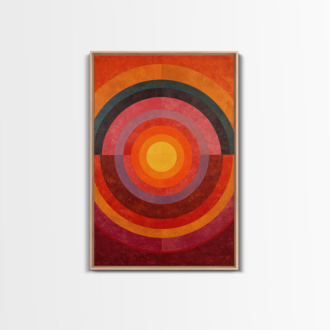 Orange Concentric Circle Wall Art, Midcentury Modern Art, Bauhaus Geometric Poster, Retro Home Decor, Large Abstract Print