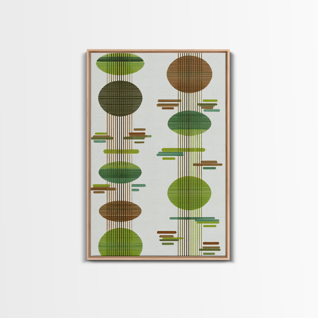 Green Brown Atomic Circles Midcentury Wall Art, Scandinavian Modern Decor, Geometric Abstract Art Print, Mcm Canvas Print