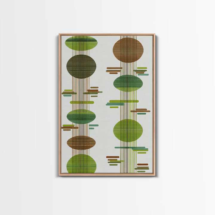 Green Brown Atomic Circles Midcentury Wall Art, Scandinavian Modern Decor, Geometric Abstract Art Print, Mcm Canvas Print