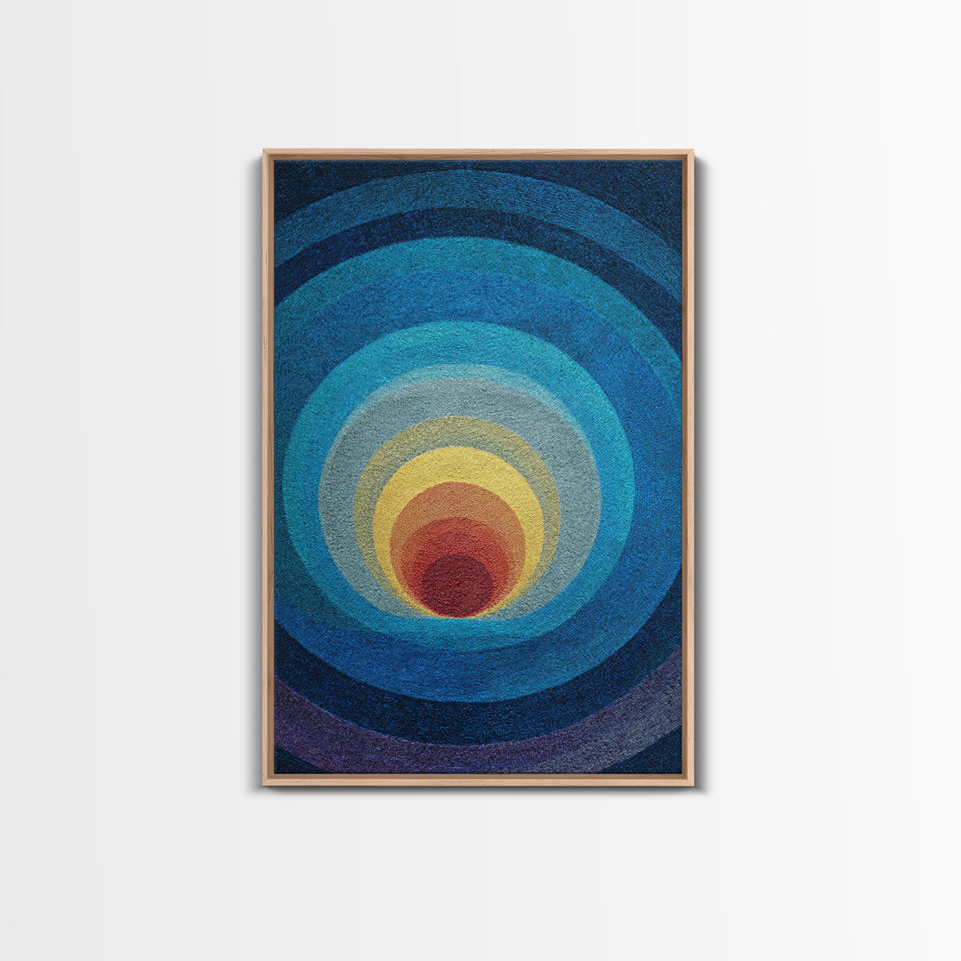 Blue Concentric Circles Canvas Print, Modern Geometric Art, Minimalist Wall Decor, Midcentury Abstract Poster, Office Art