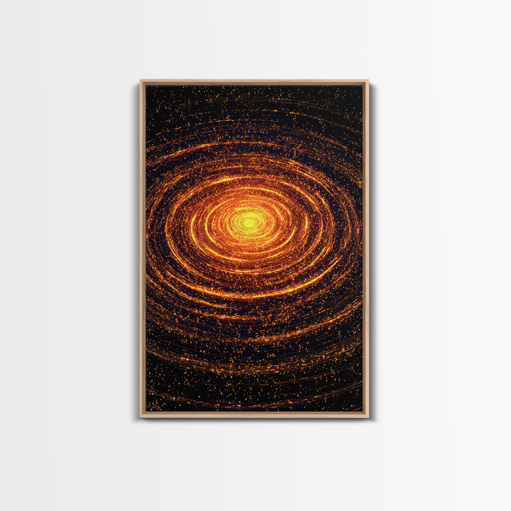 Glowing Orange Cosmic Spiral Wall Art, Abstract Galaxy Vortex, Space Abstract Art, Modern Retro Poster, Living Room Decor
