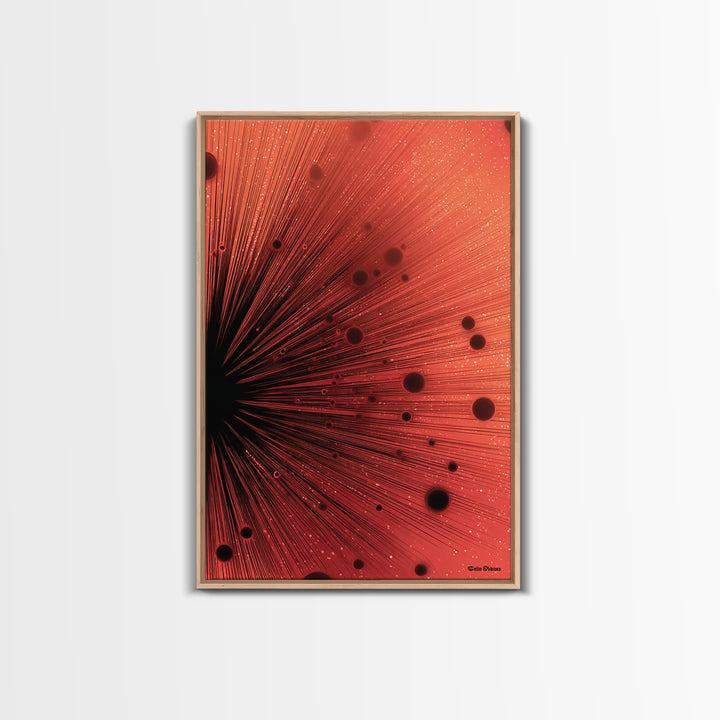 Red Cosmic Ray Explosion Framed Canvas Print, Abstract Sci Fi Wall Art, Red Planet Art, Modern Home Decor, Bold Office Poster